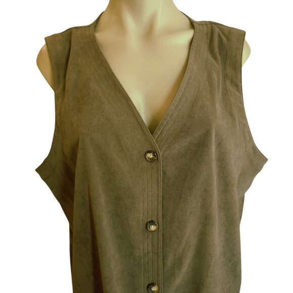 Orvis Button-Up Long Vest Womens Size L Brown Pockets Outdoors Waist Coat V Neck - Picture 2 of 7